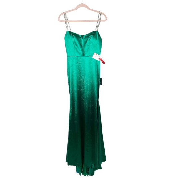 NWT Mac Duggal Charmeuse Rhinestone Strap Trumpet Gown Emerald 2 #8277 - Picture 2 of 7